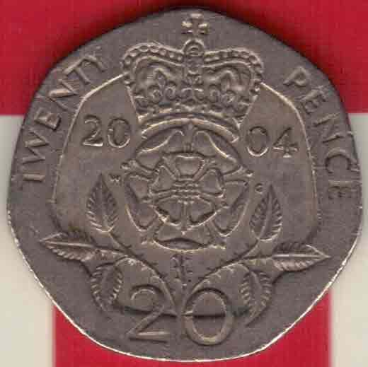英国2004年20便士 纪念币 实物图