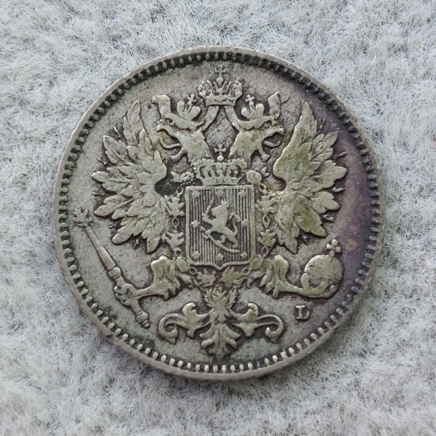 俄属芬兰1902年双头鹰25芬尼银币