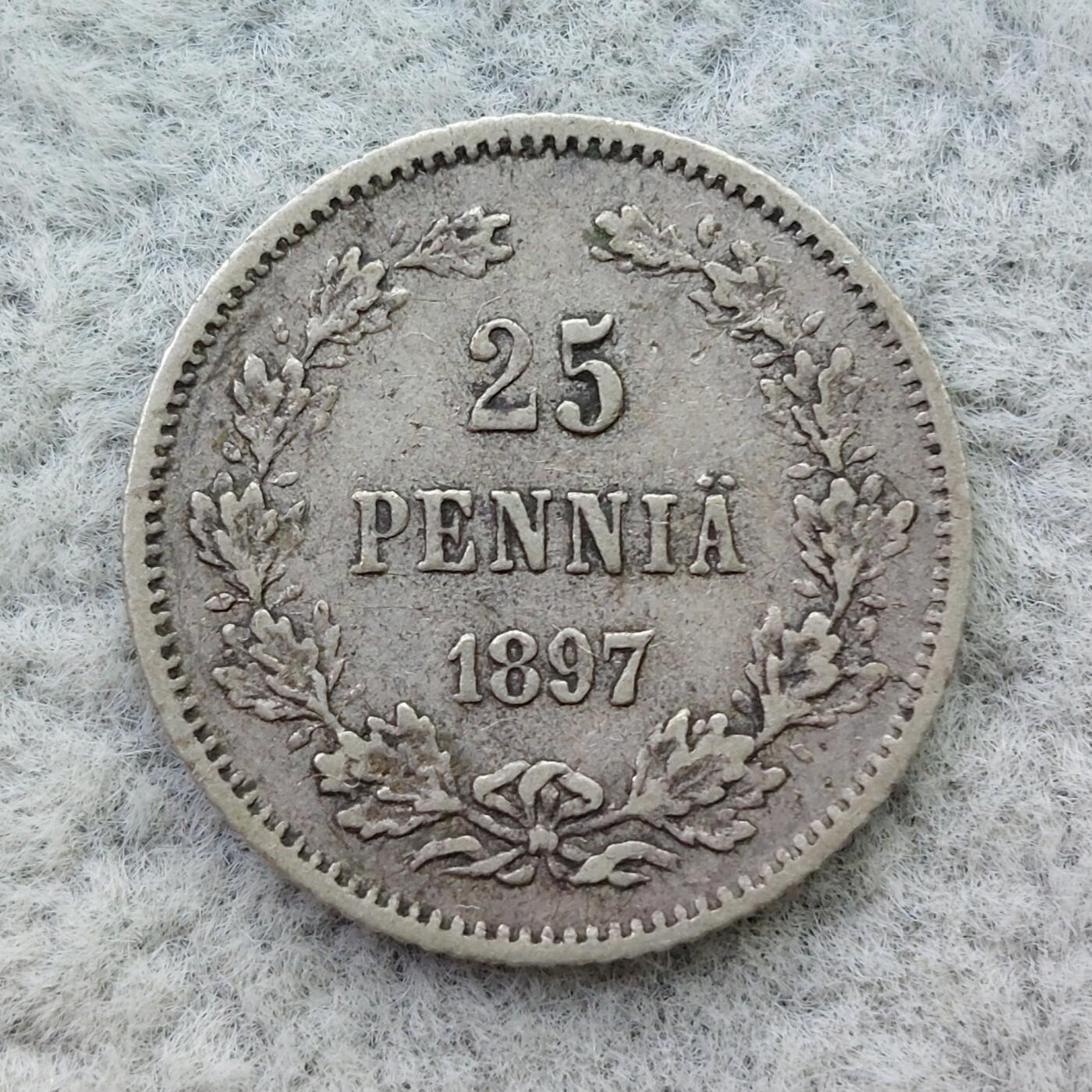 俄属芬兰1897年双头鹰25芬尼银币