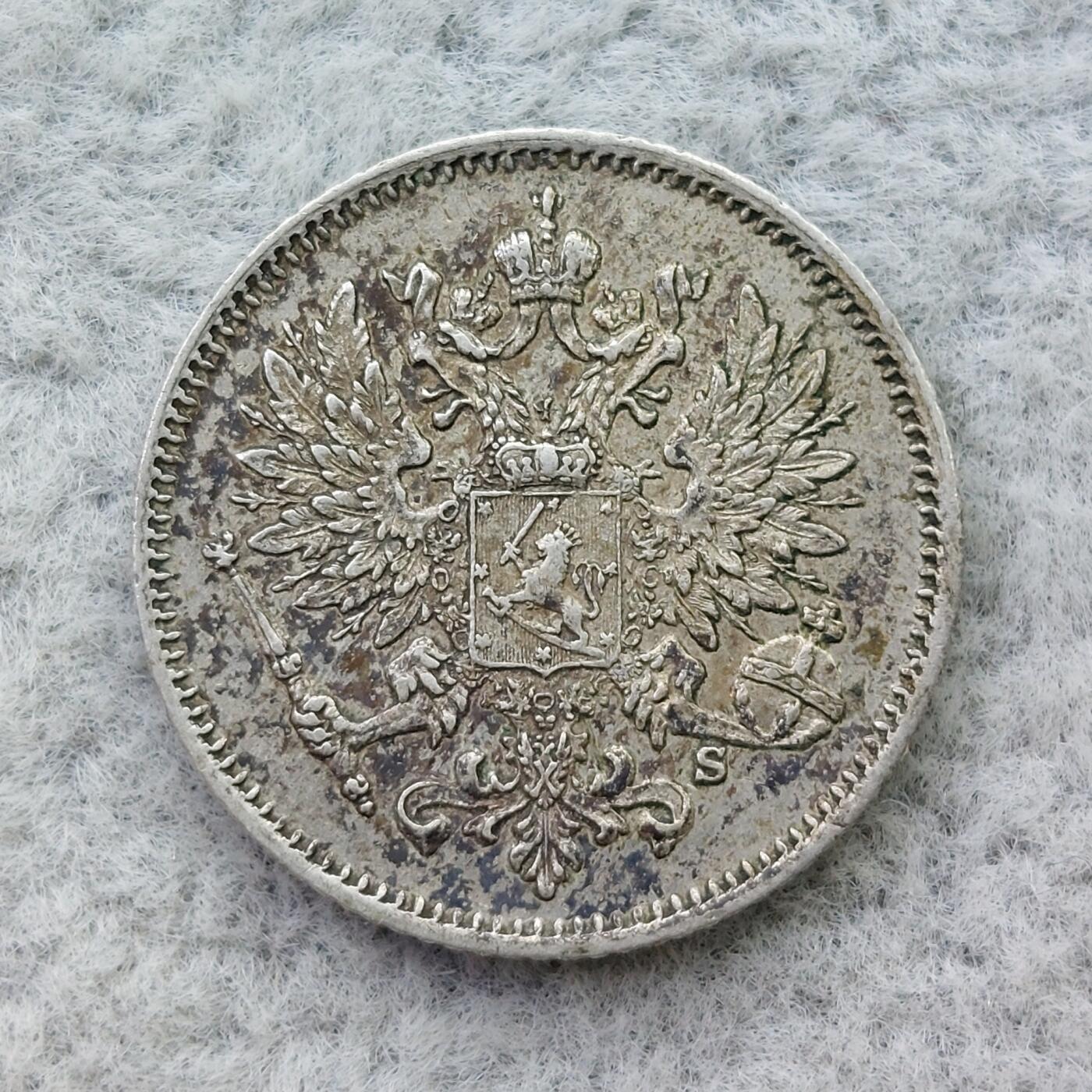 俄属芬兰1913年双头鹰25芬尼银币