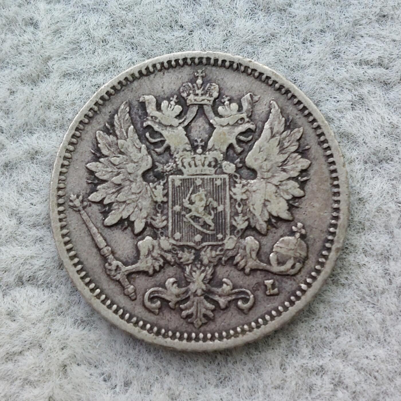 俄属芬兰1897年双头鹰25芬尼银币