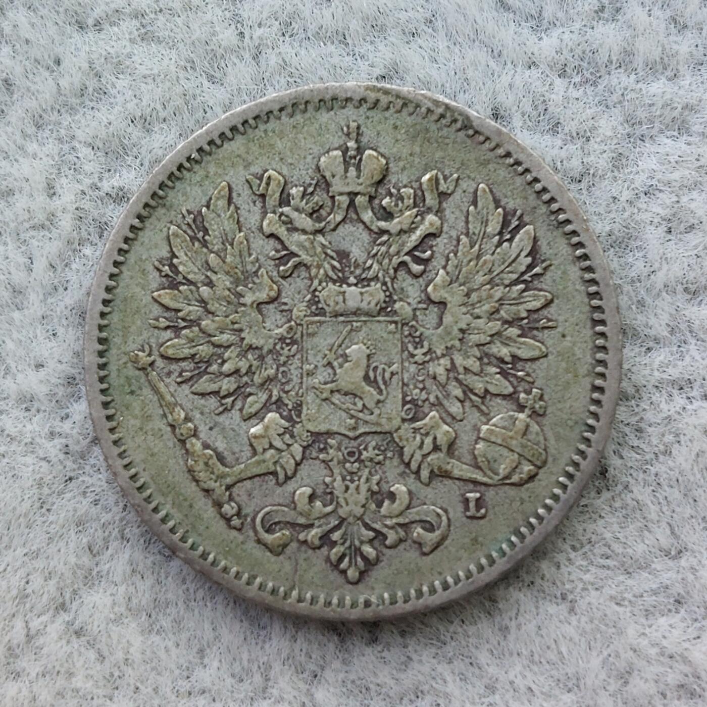 俄属芬兰1907年双头鹰25芬尼银币