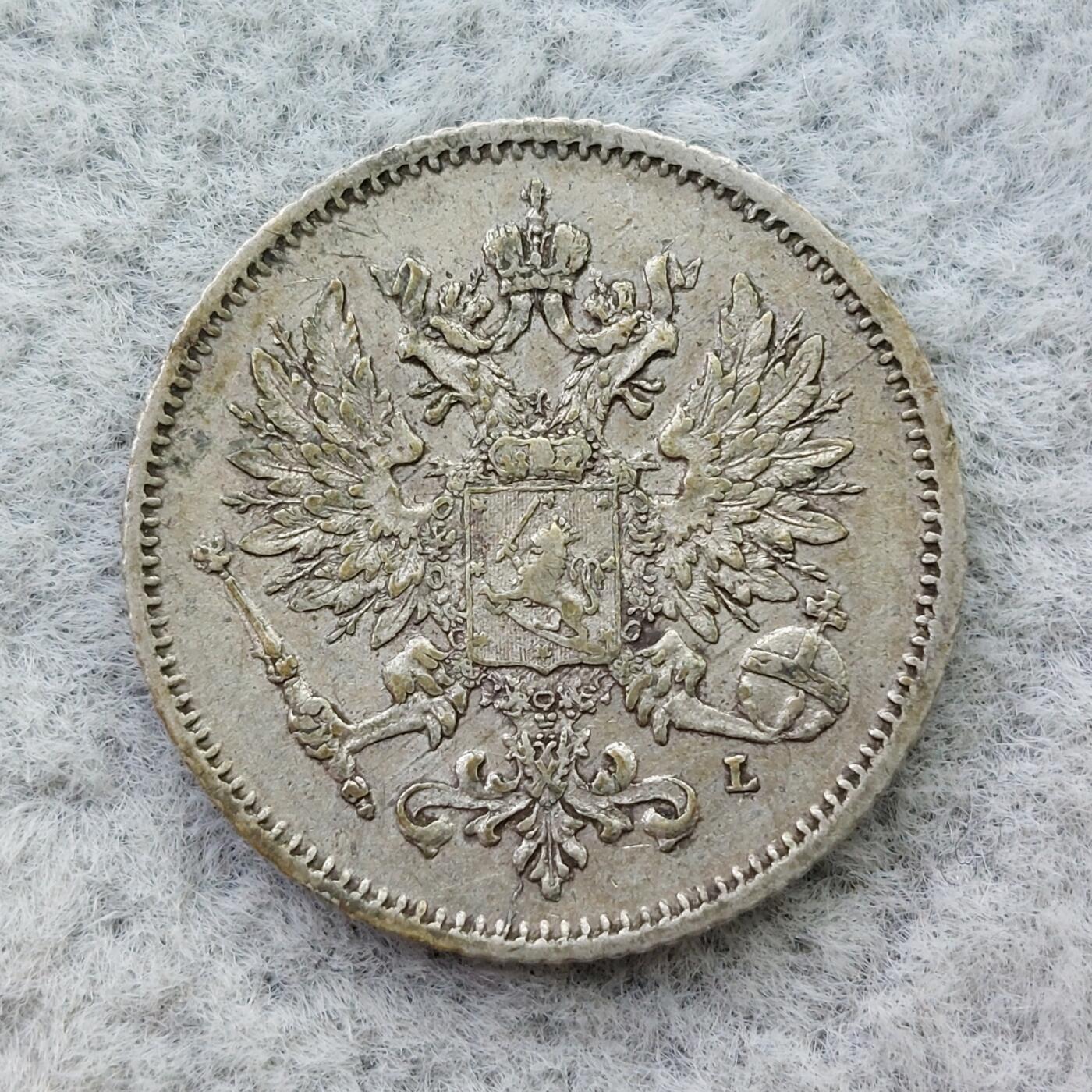 俄属芬兰1910年双头鹰25芬尼银币