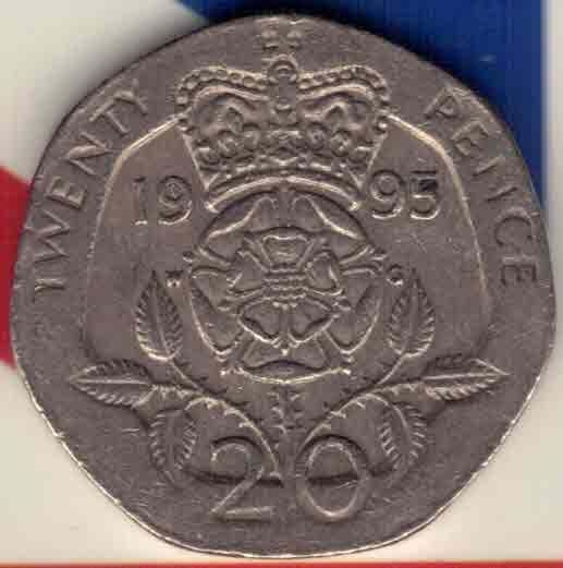 英国1995年20便士 纪念币 实物图