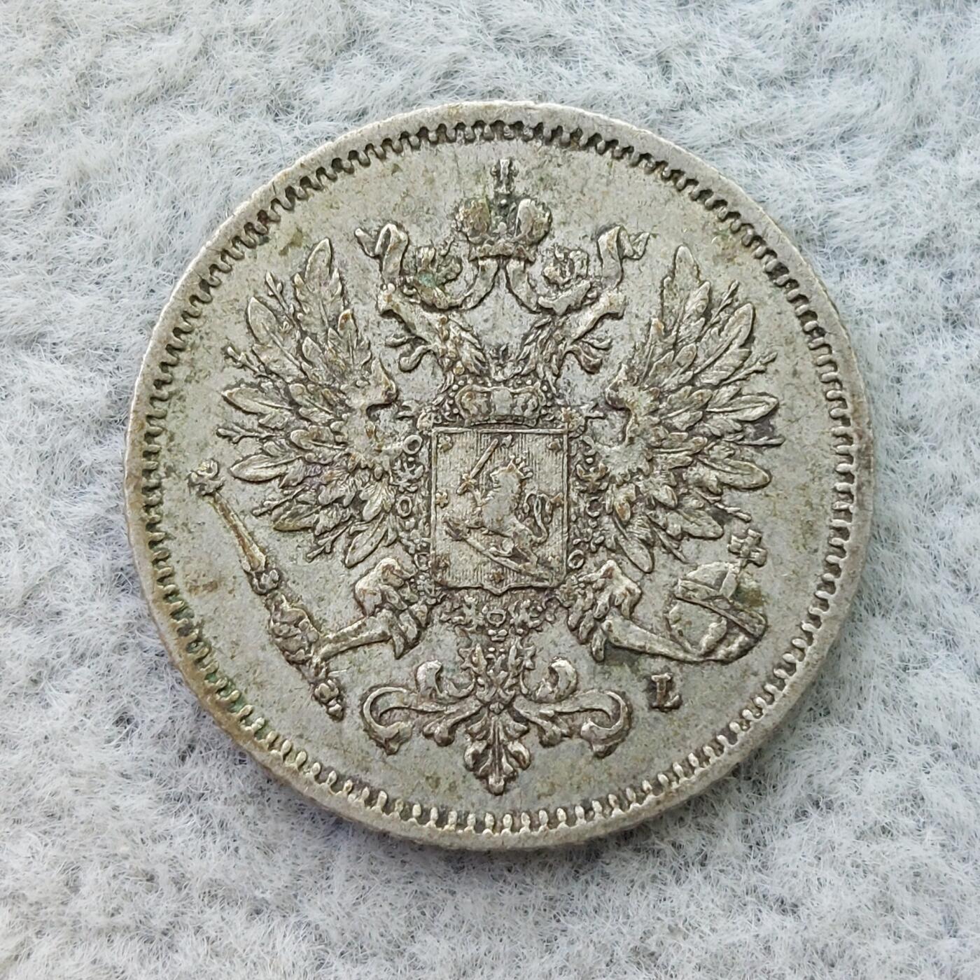 俄属芬兰1908年双头鹰25芬尼银币