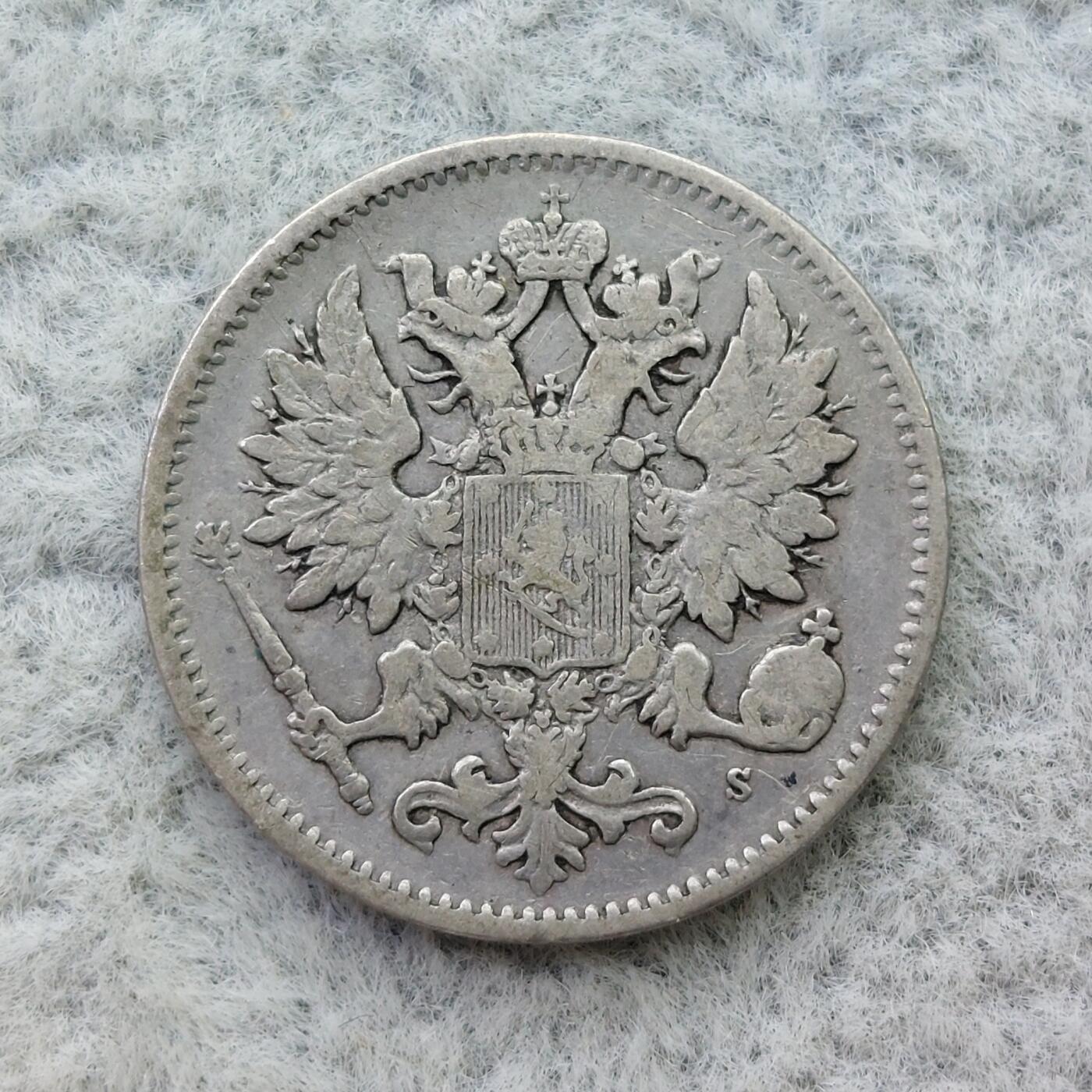 俄属芬兰1875年双头鹰25芬尼银币