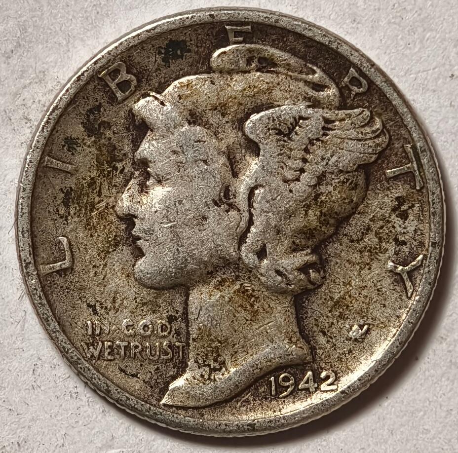 紫瑗钱币——第458期 美国 1942年 墨丘比利 小飞侠 10美分 2.5克 0.9银