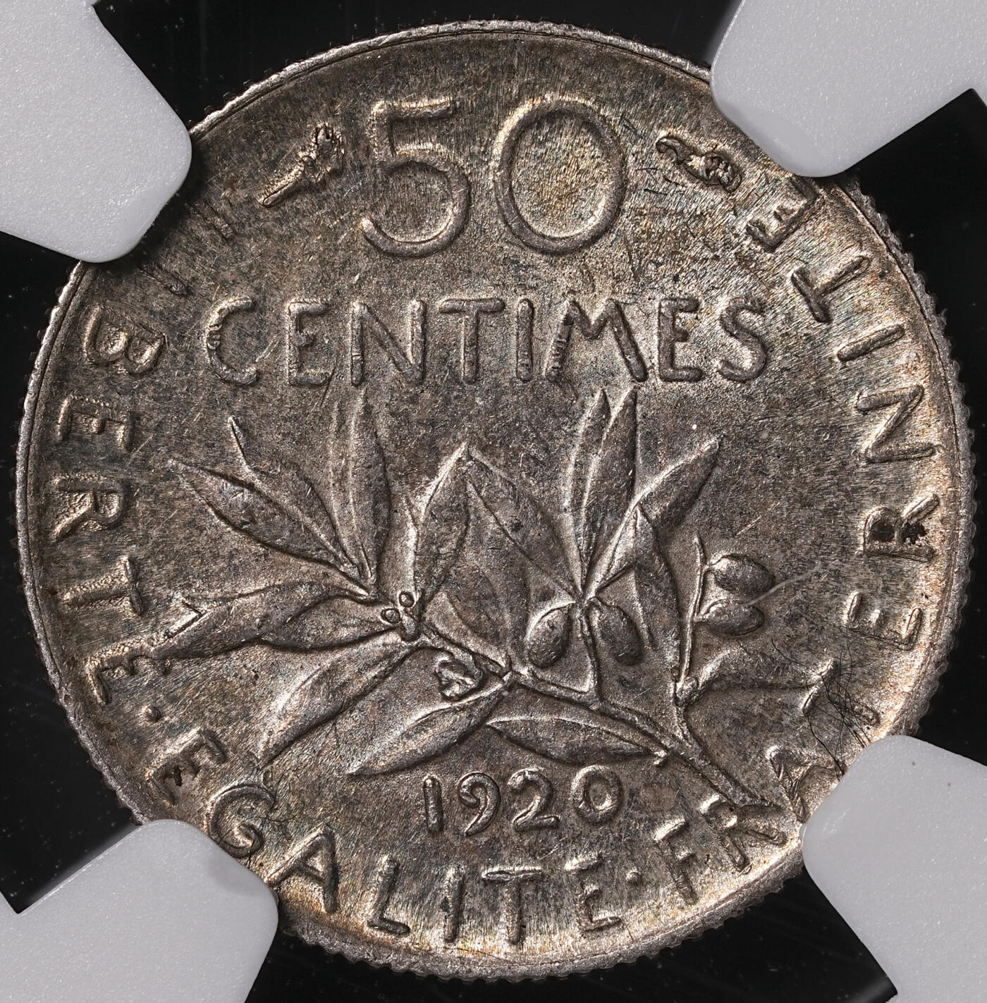 修遠堂世界钱币第四十七期 全场包邮 NGC MS63 1920年法国50分银币