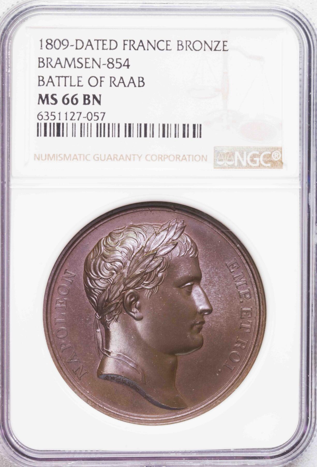 NGC-MS66BN 1809法国拿破仑RAAB战役大铜章 加厚盒顶级品