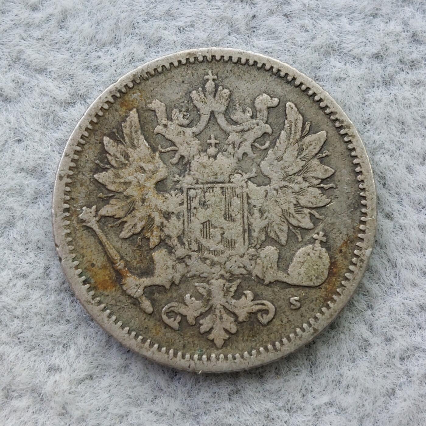 俄属芬兰1872年双头鹰50芬尼银币