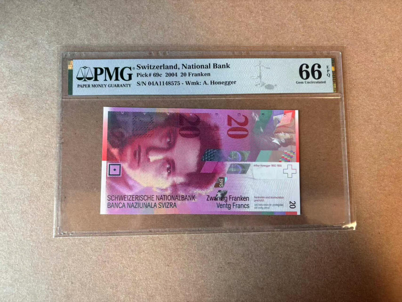 【Blue Auction】✨世界纸币精拍第579期【精】 【A冠】瑞士 2004年20法郎 PMG66EPQ 