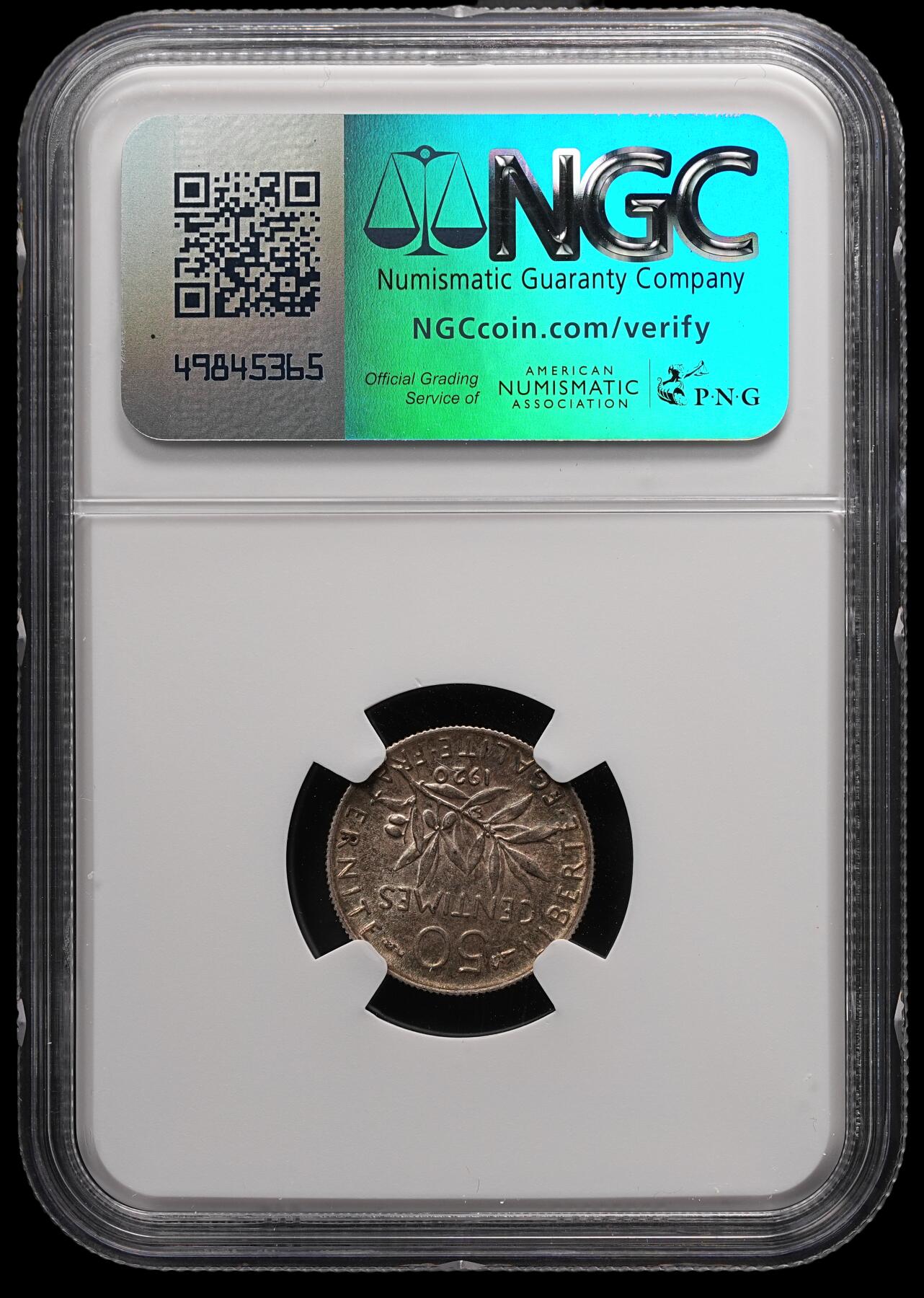 修遠堂世界钱币第四十七期 全场包邮 NGC MS63 1920年法国50分银币