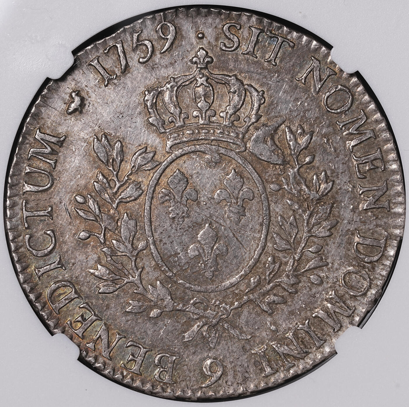 修遠堂世界钱币第四十七期 全场包邮 NGC AU55 1759年法国1埃居大银币 路易十五 9厂铭