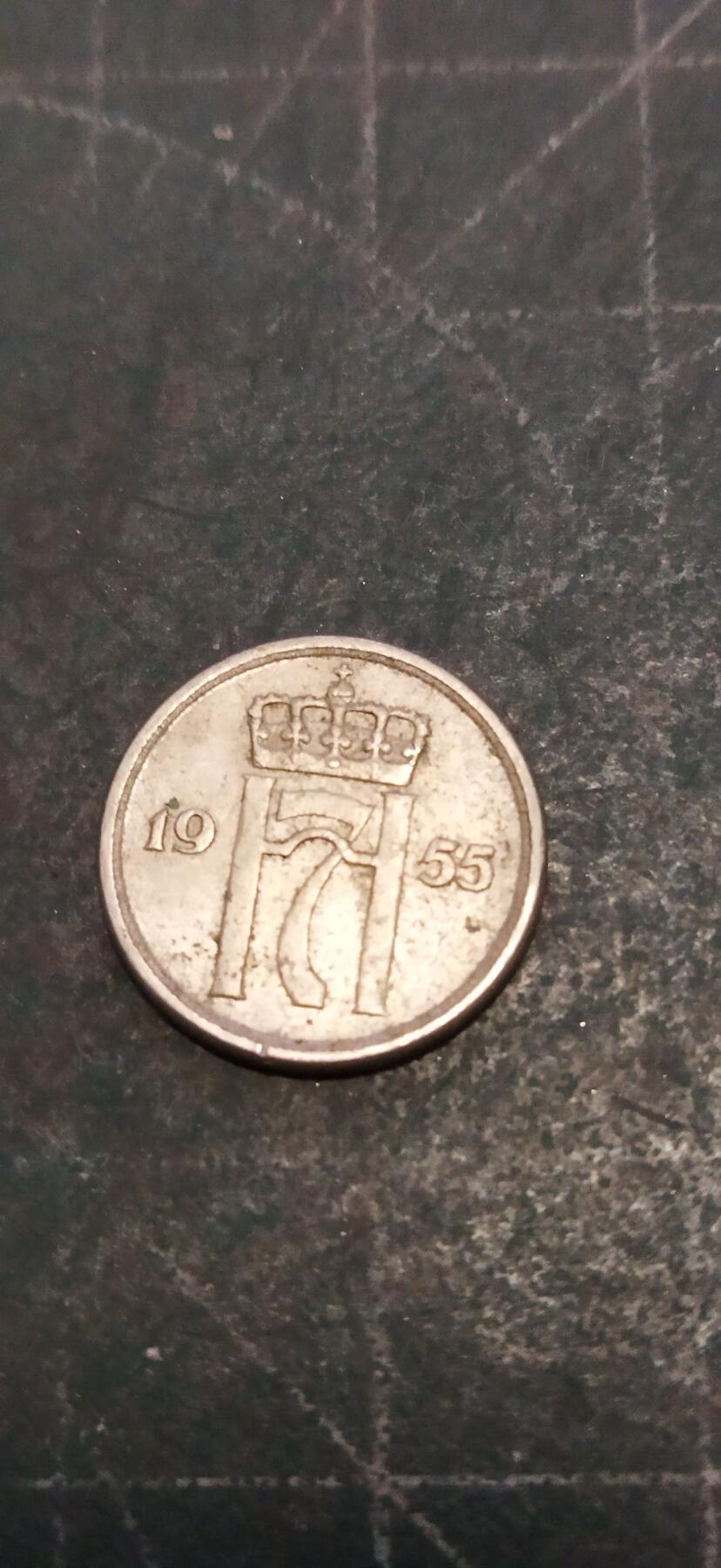 外国硬币初藏2024年第18场 挪威10欧尔镍币1955年。