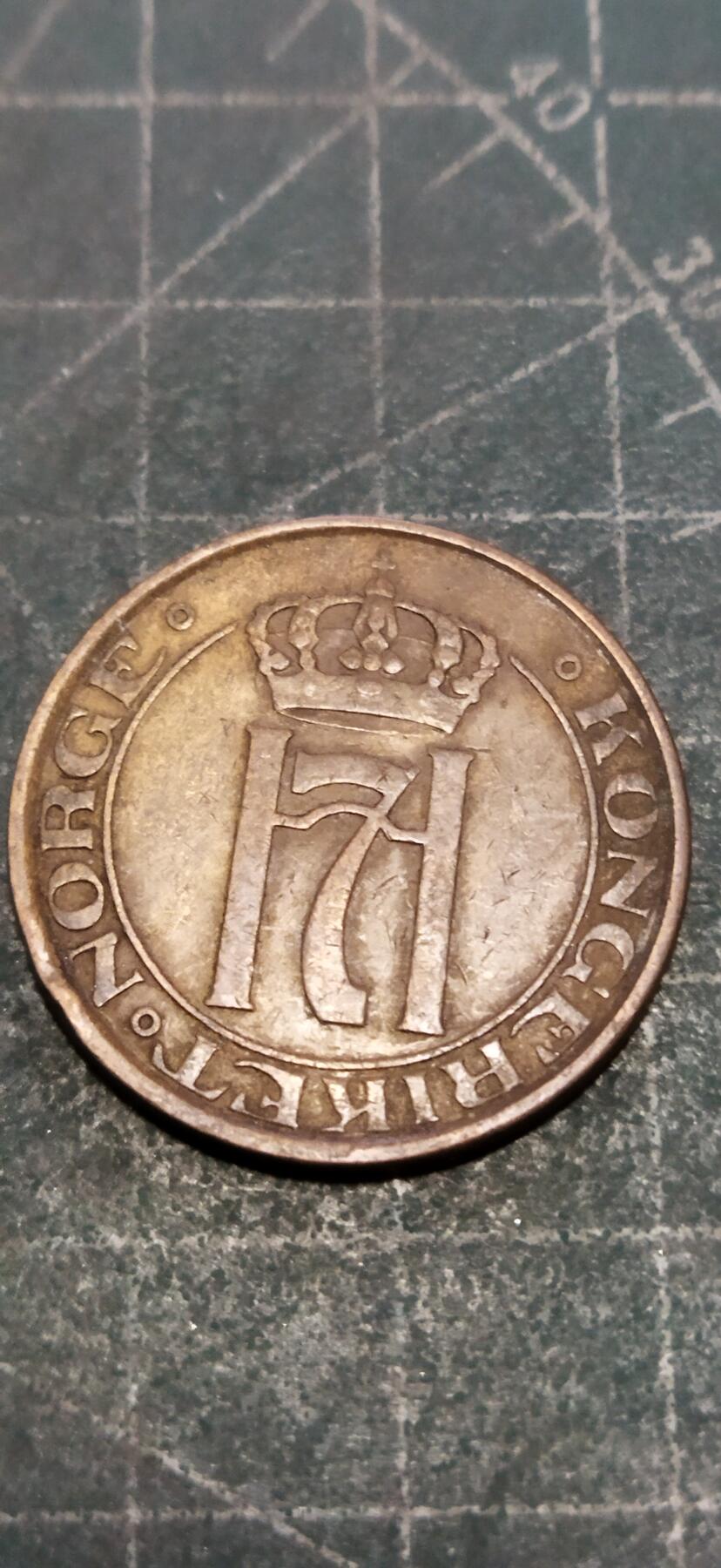外国硬币初藏2024年第18场 挪威5欧尔铜币1929年直径27mm。