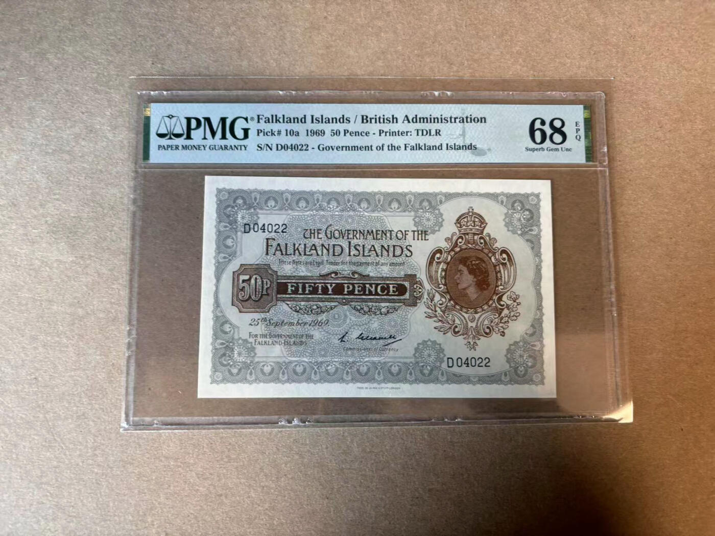 【Blue Auction】✨世界纸币精拍第579期【精】 福克兰群岛 1969年50便士  PMG68EPQ 超高分