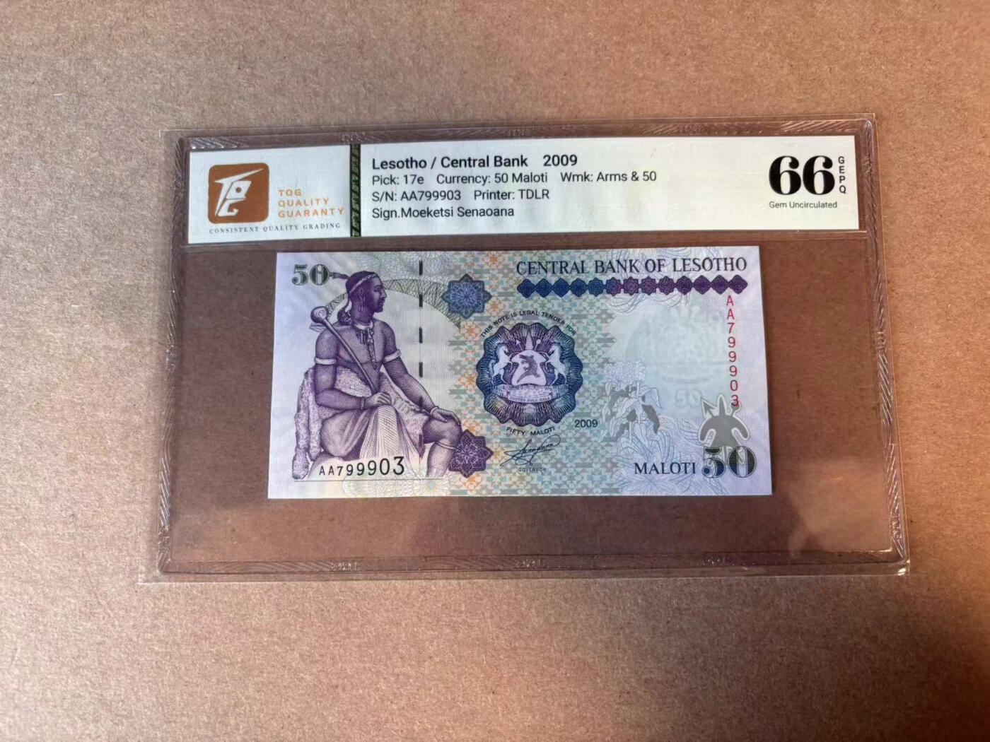 【Blue Auction】✨世界纸币精拍第579期【精】 【AA】莱索托 2009年50马洛提 TQG66EPQ 