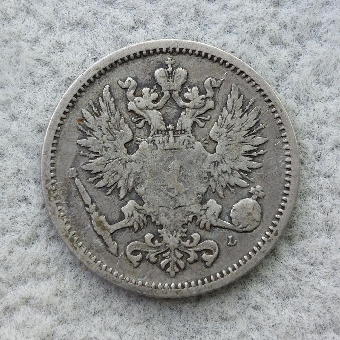 俄属芬兰1889年双头鹰50芬尼银币