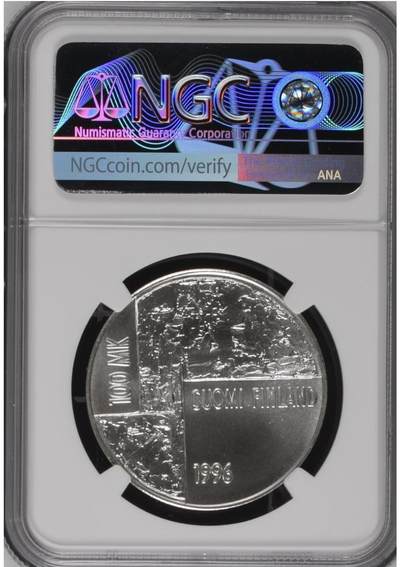 S&S Numismatic世界钱币-拍卖 第126期  获奖币*芬兰1996年 画家海伦·谢夫贝克逝世50周年 100马克纪念银币 24克925银 NGC MS70冠军分，MS级别冠军分非常难得