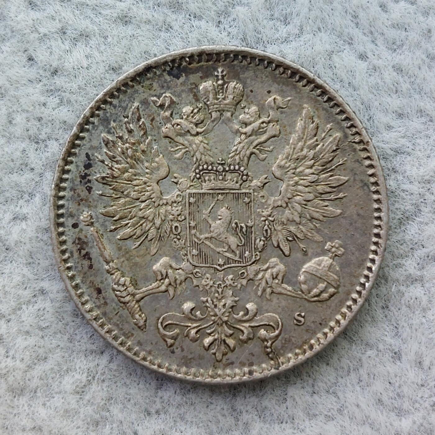 俄属芬兰1916年双头鹰50芬尼银币