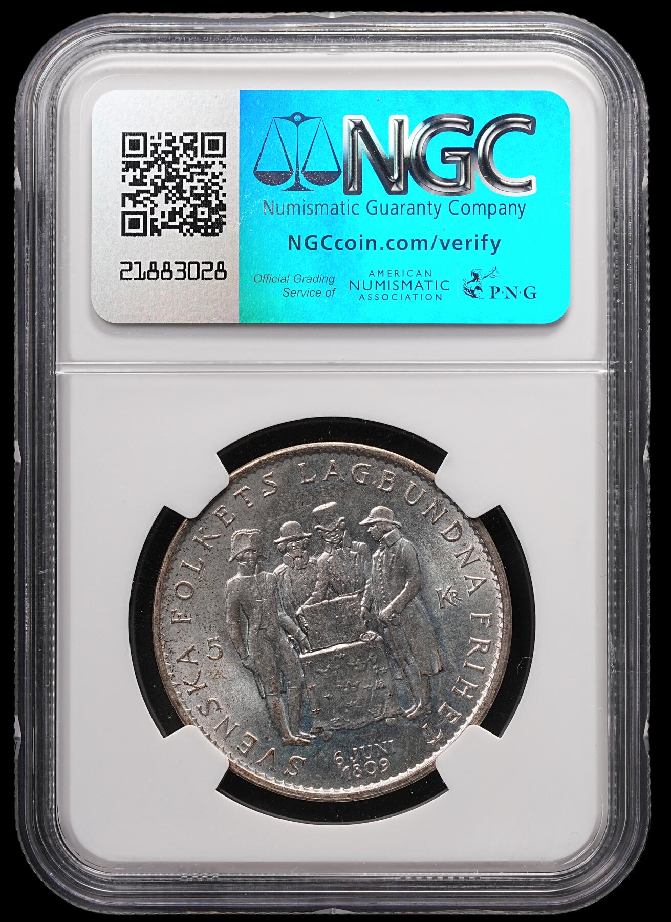 修遠堂世界钱币第四十七期 全场包邮 NGC MS64 1959年瑞典宪法150周年纪念5克朗大银币