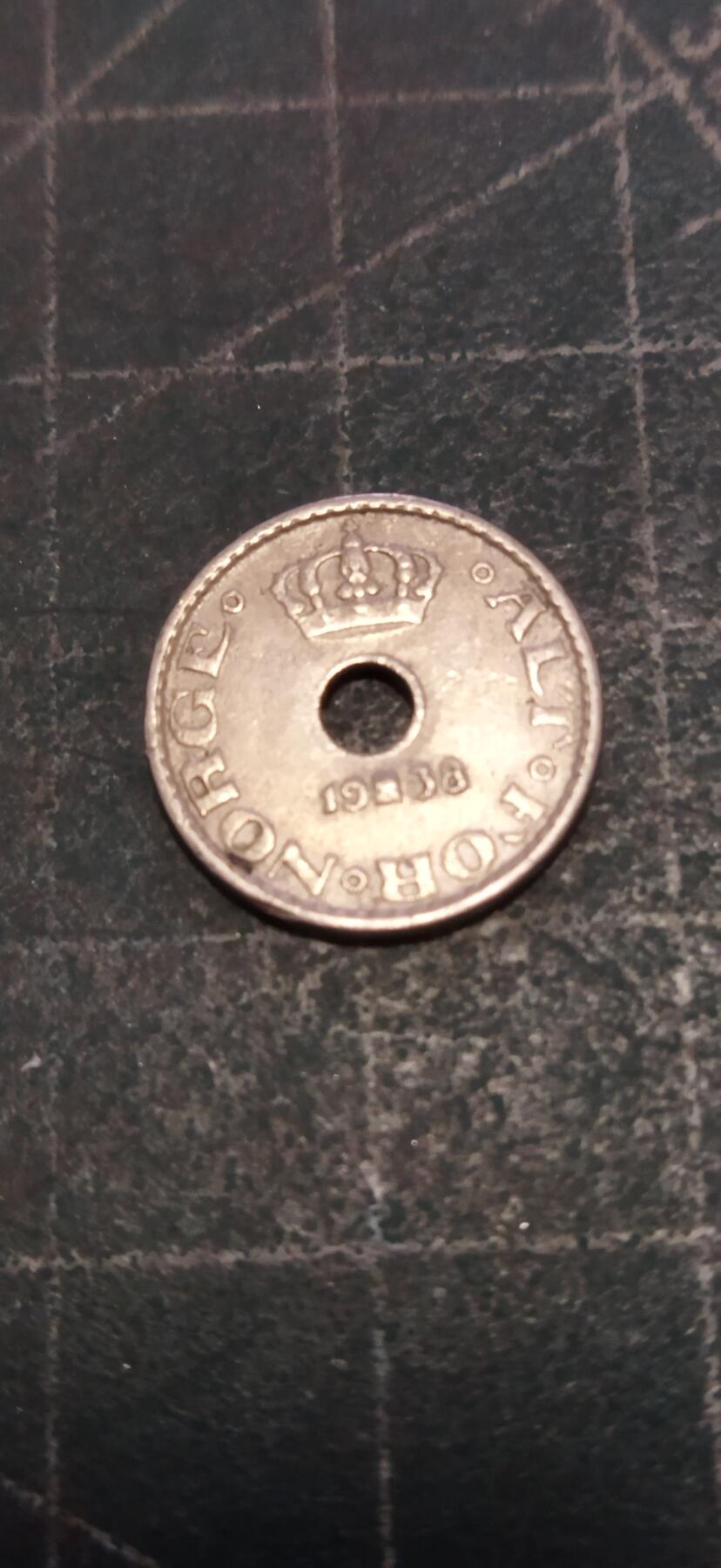 外国硬币初藏2024年第18场 挪威10欧尔镇币1938年。