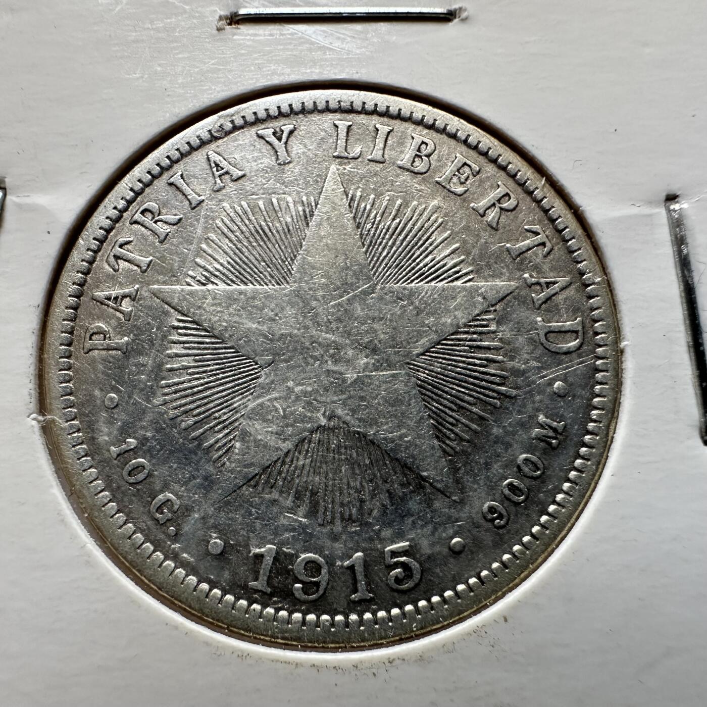 🌹外币初藏🌹🐯第100场 感谢诸友支持捧场！本期全场包邮！ 古巴1915年四十分银币 10克90%银28.9毫米