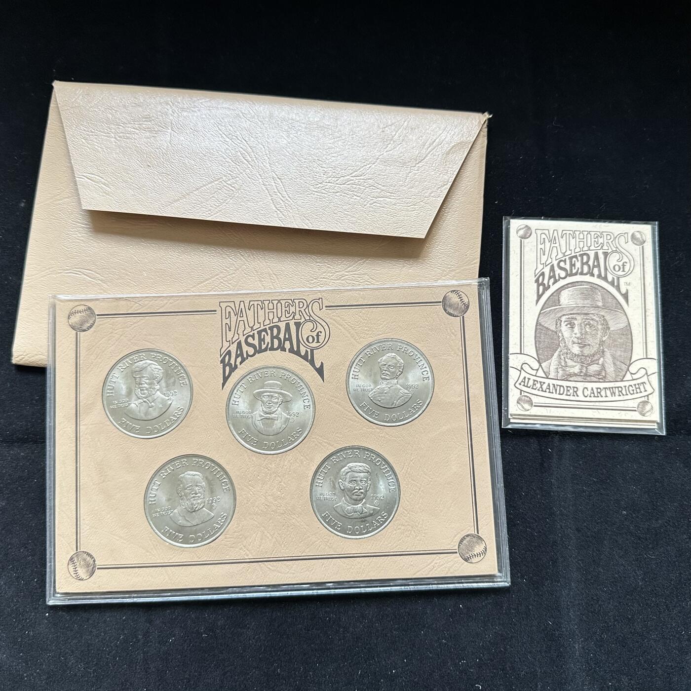 🌹外币初藏🌹🐯第100场 感谢诸友支持捧场！本期全场包邮！ 赫特河1992年棒球名人堂¥5纪念币五枚套 克朗型镍币