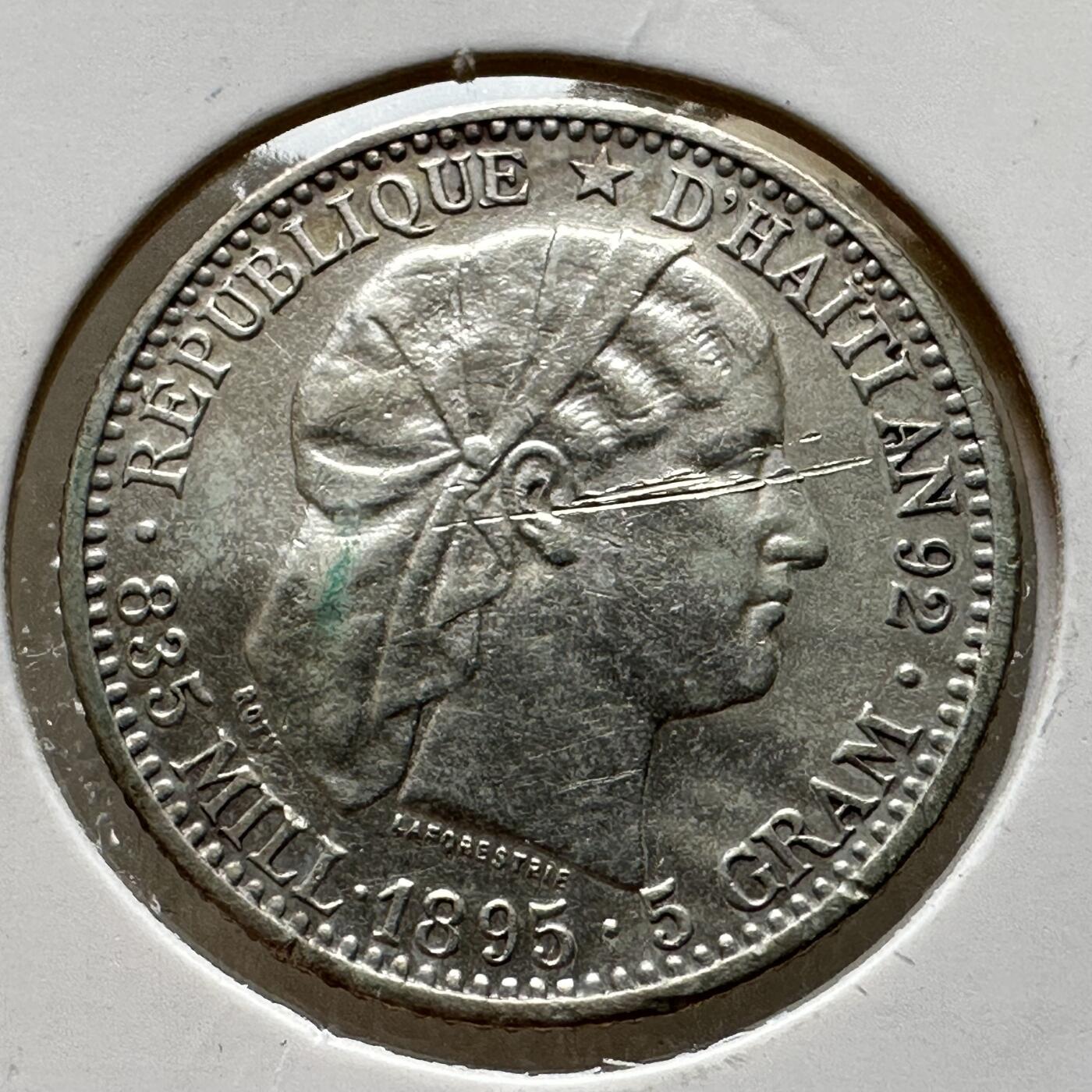 🌹外币初藏🌹🐯第100场 感谢诸友支持捧场！本期全场包邮！ 海地1895年20分银币