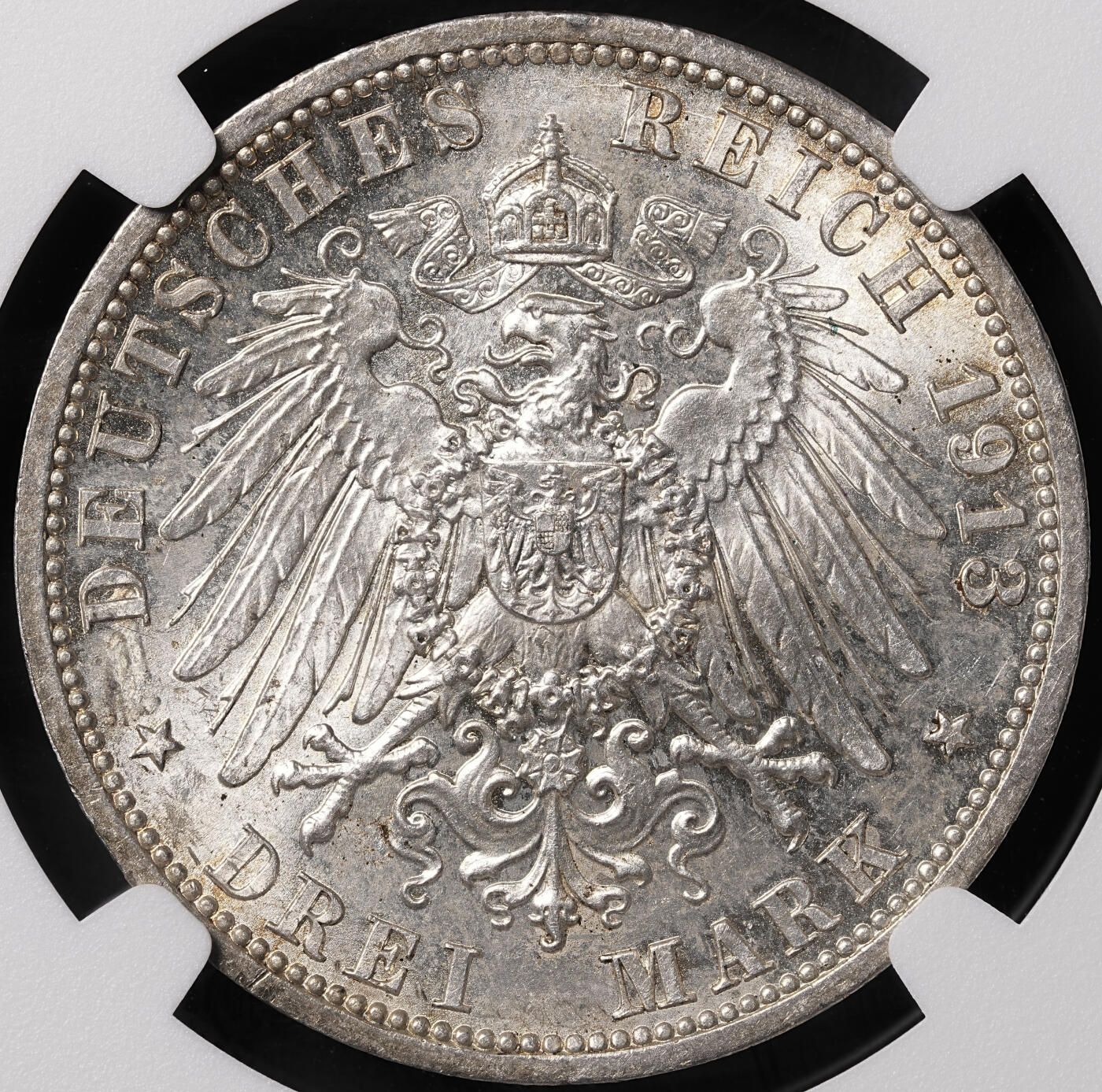 修遠堂世界钱币第四十七期 全场包邮 NGC MS62 1913年普鲁士威廉二世25周年3马克银币