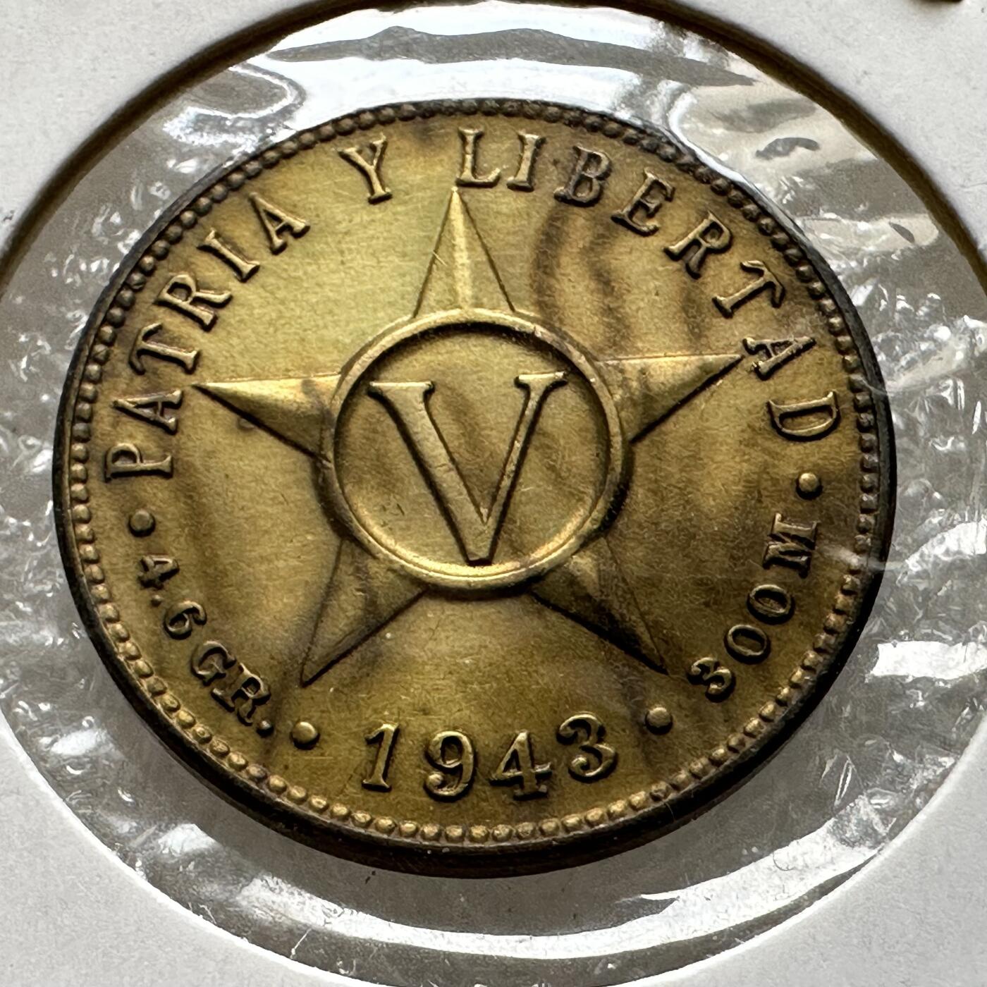 🌹外币初藏🌹🐯第100场 感谢诸友支持捧场！本期全场包邮！ 古巴1943年五分