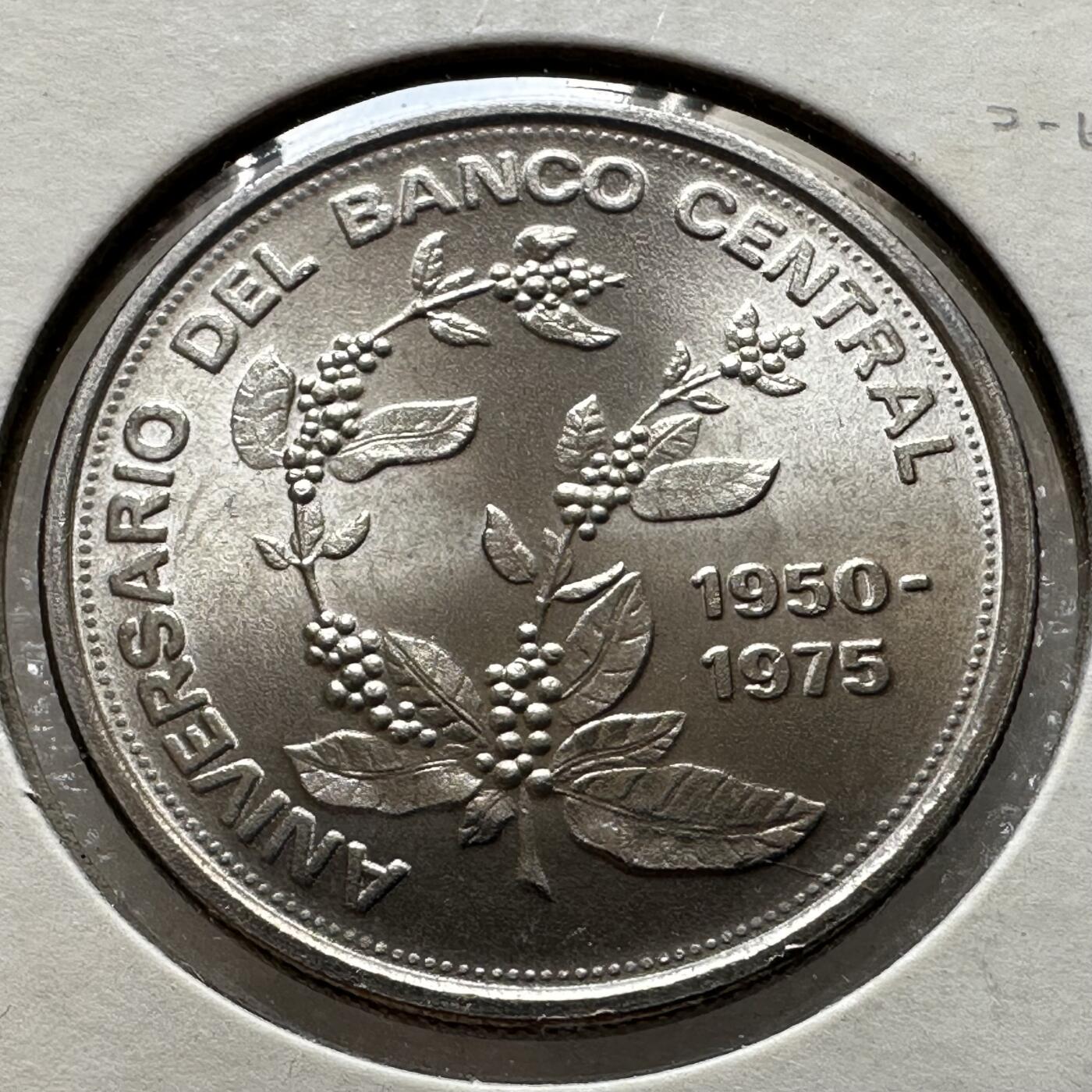 🌹外币初藏🌹🐯第100场 感谢诸友支持捧场！本期全场包邮！ 哥斯达黎加1975年央行25周年5科朗纪念币