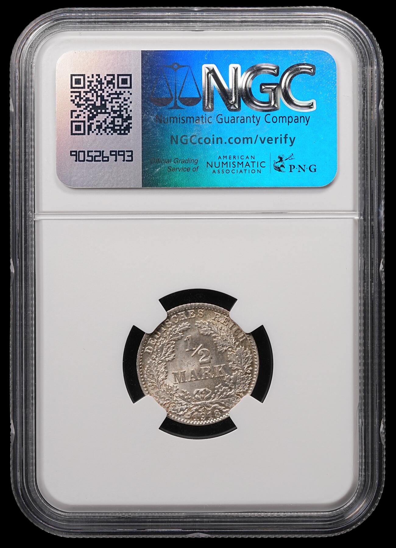 修遠堂世界钱币第四十七期 全场包邮 NGC MS65 1918年德国1/2马克银币 D厂铭