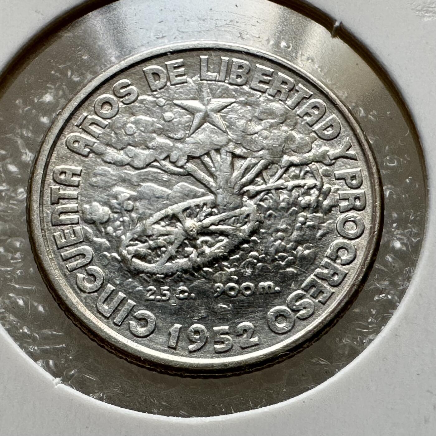 🌹外币初藏🌹🐯第100场 感谢诸友支持捧场！本期全场包邮！ 古巴1952年共和五十年10分纪念银币