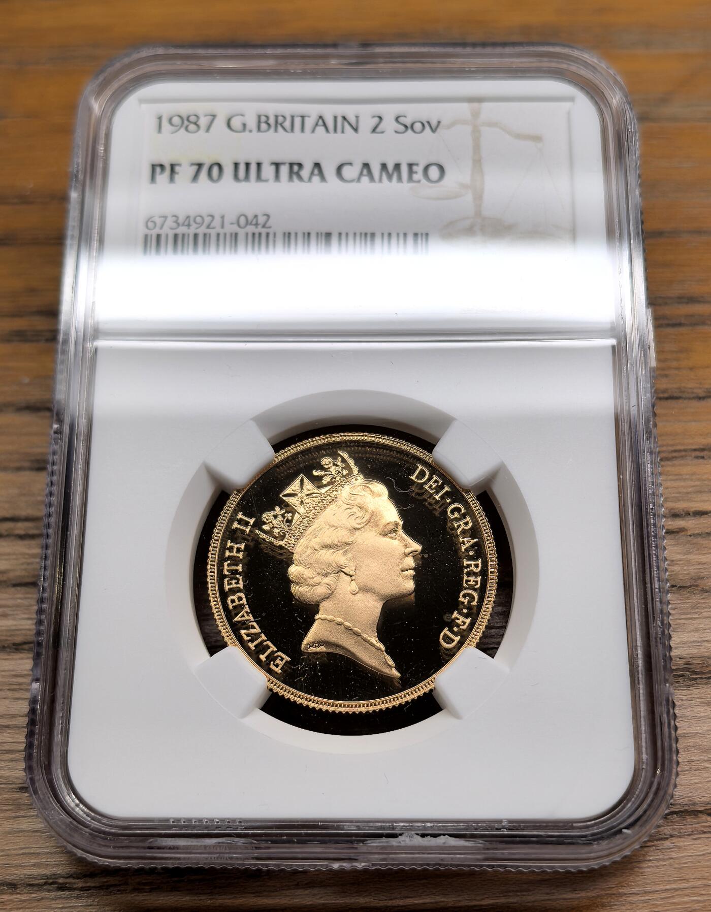 凡希社世界钱币微拍第二百九十期 1987英国马剑2镑金币精铸NGC-PF70UC，15.92g，917金。(视频参考)