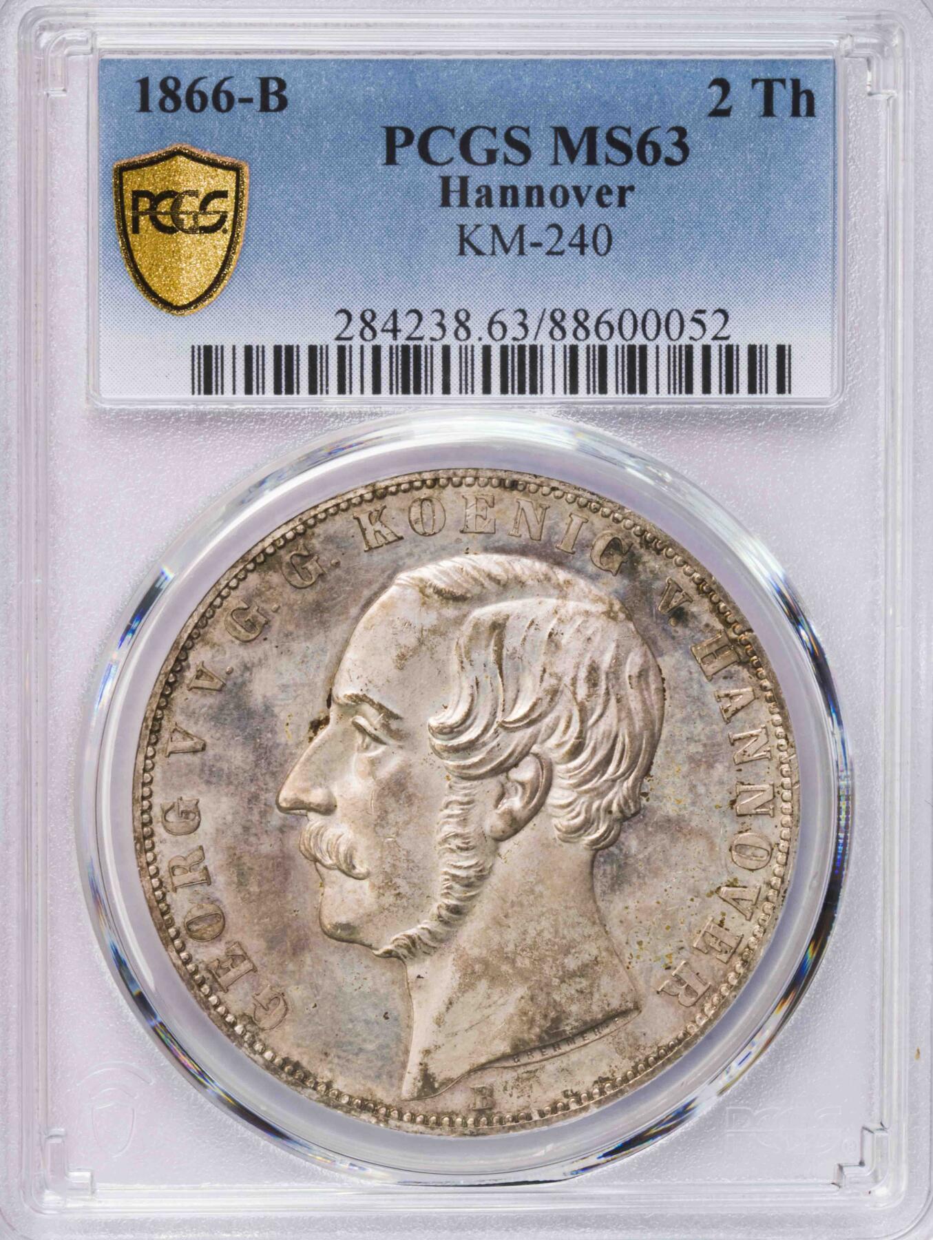 PCGS-MS63 1866汉诺威狮马2泰勒大银币纸袋包浆