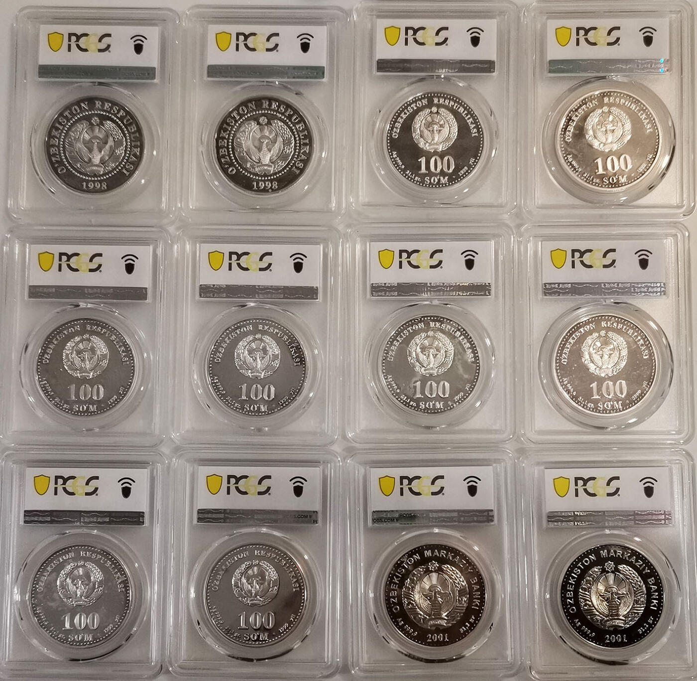 PCGS-PR66/64/65 1998-2001乌兹别克斯坦大银币出谱12枚