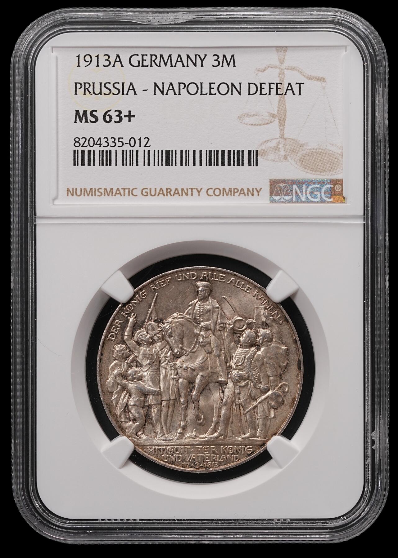 修遠堂世界钱币第四十七期 全场包邮 NGC MS63+ 1913年普鲁士战胜拿破仑百年纪念3马克银币