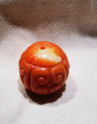 台湾陌陌单珠，雕刻祥云纹，尺寸:1.9cm - 台湾陌陌单珠，雕刻祥云纹，尺寸:1.9cm