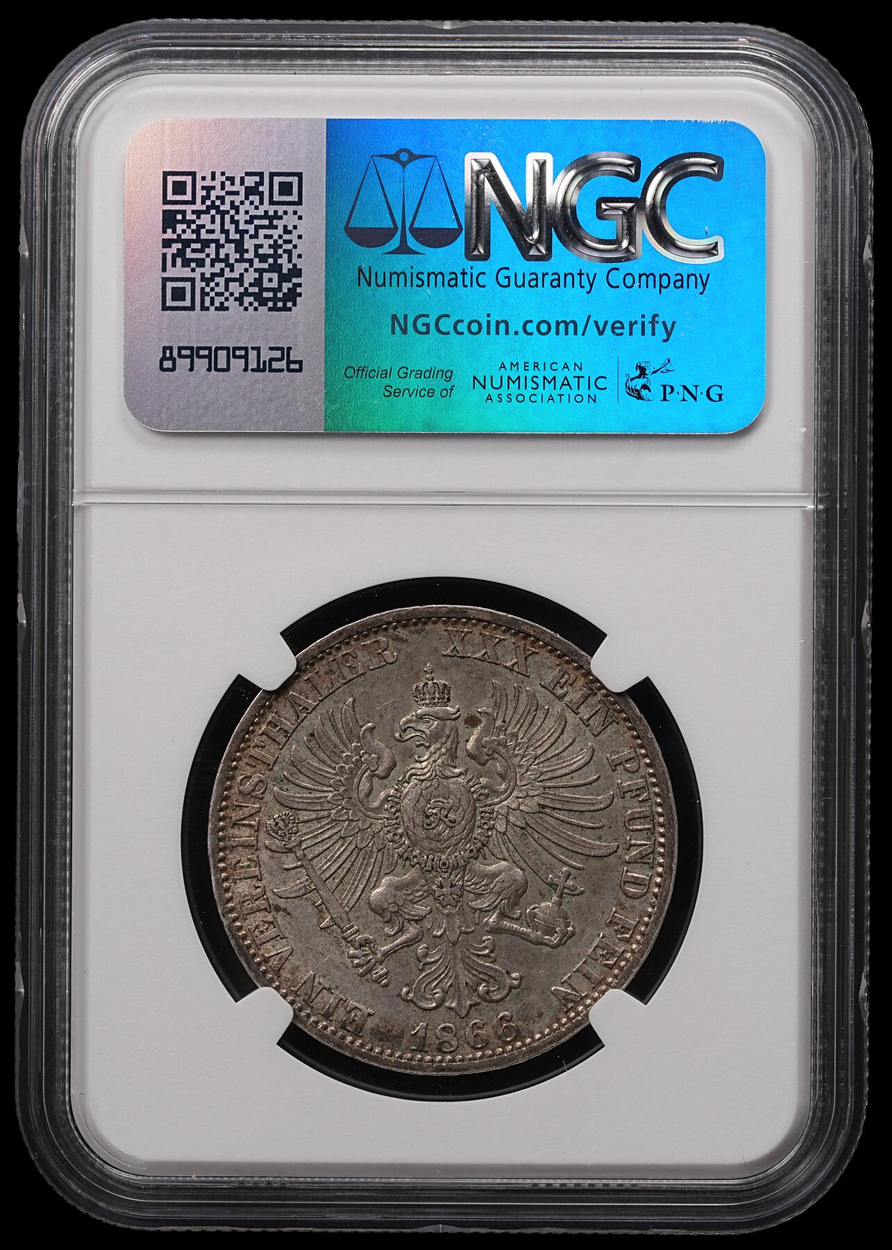 修遠堂世界钱币第四十七期 全场包邮 NGC MS62 1866年普鲁士-普奥战争胜利纪念1泰勒银币
