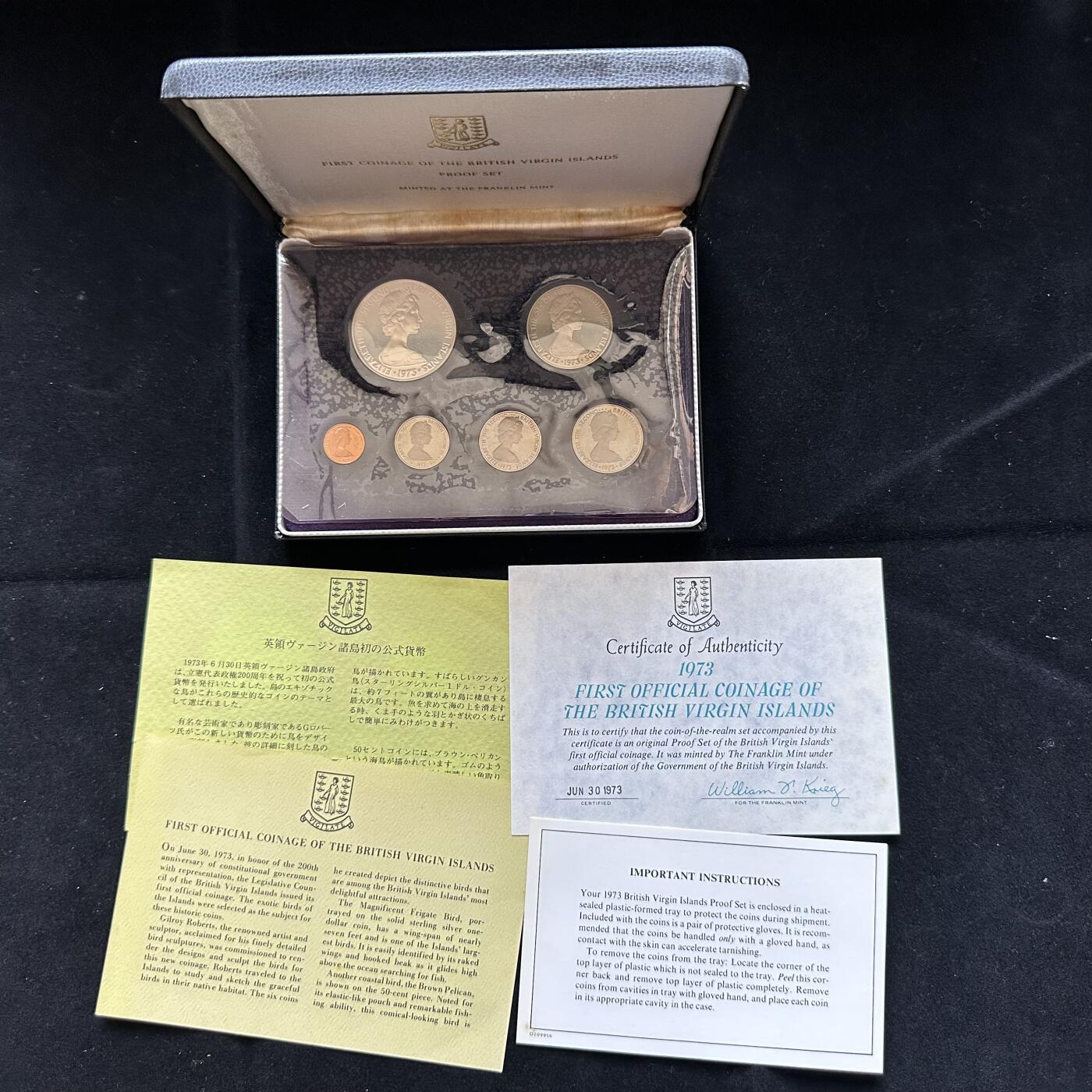 🌹外币初藏🌹🐯第100场 感谢诸友支持捧场！本期全场包邮！ 维尔京群岛1973年六枚套 币无氧化，鸟面颜色是绒布染色在塑料膜上