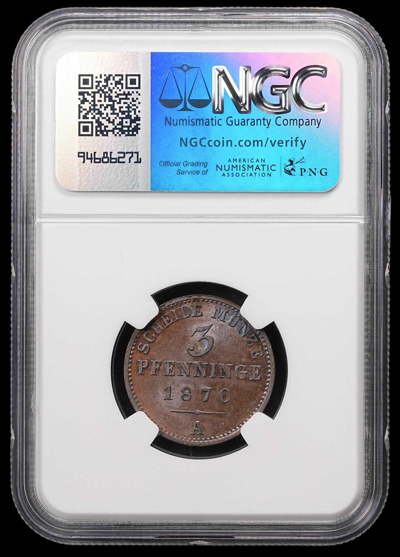 修遠堂世界钱币第四十七期 全场包邮 NGC MS63BN 1870年普鲁士3芬尼铜币