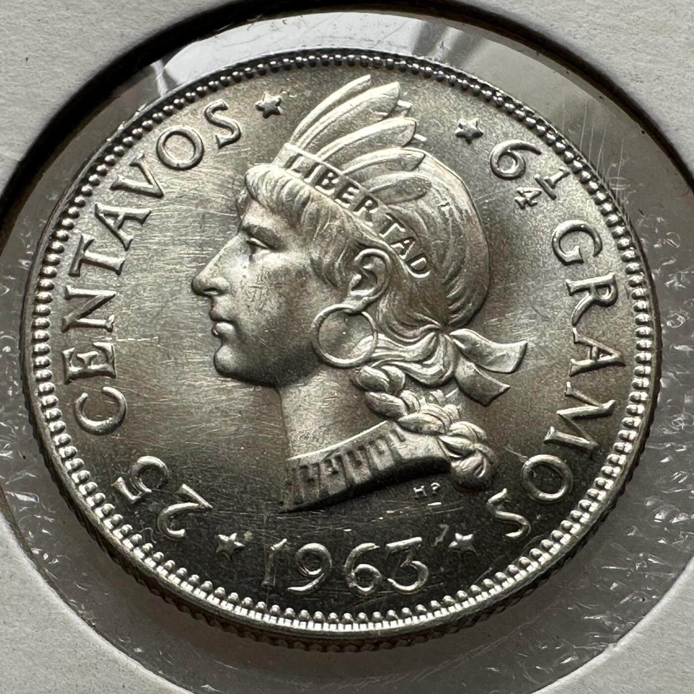 🌹外币初藏🌹🐯第100场 感谢诸友支持捧场！本期全场包邮！ 多米尼加1963年25分银币