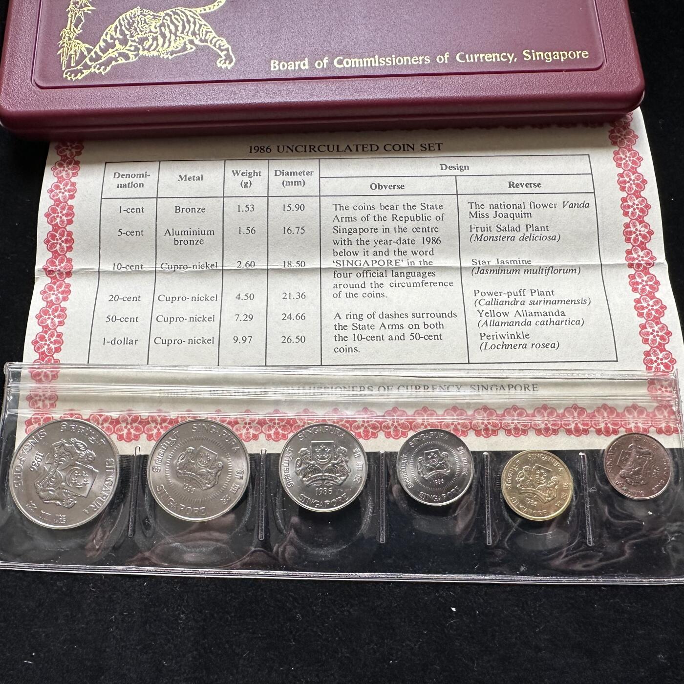 🌹外币初藏🌹🐯第100场 感谢诸友支持捧场！本期全场包邮！ 新加坡1986年虎年套币 含少见镍版大¥1