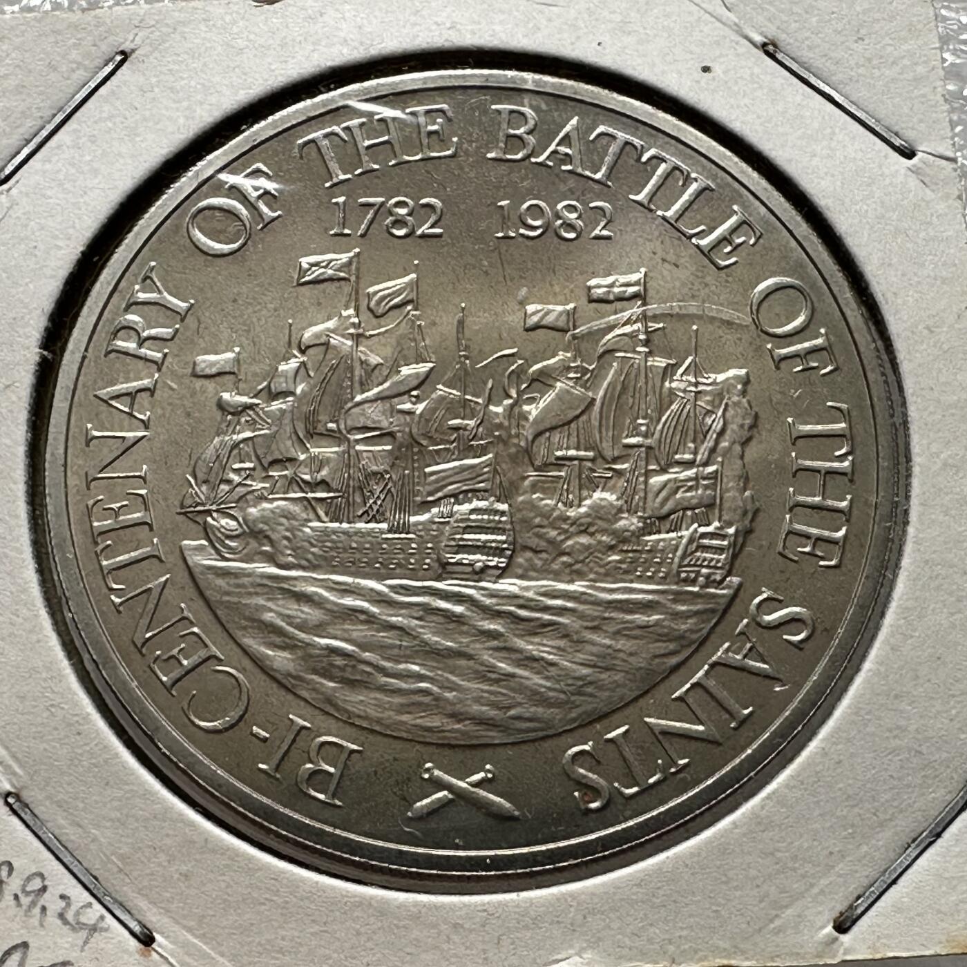 🌹外币初藏🌹🐯第100场 感谢诸友支持捧场！本期全场包邮！ 圣卢西亚1982年圣徒之战¥10纪念币 克朗型