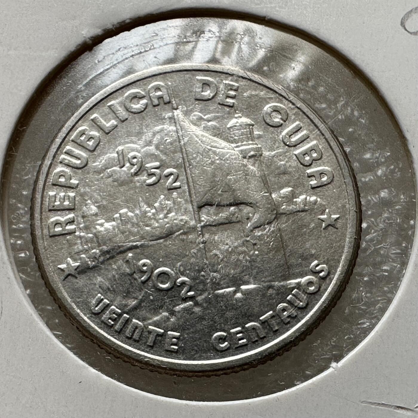 🌹外币初藏🌹🐯第100场 感谢诸友支持捧场！本期全场包邮！ 古巴1952年二十分银币