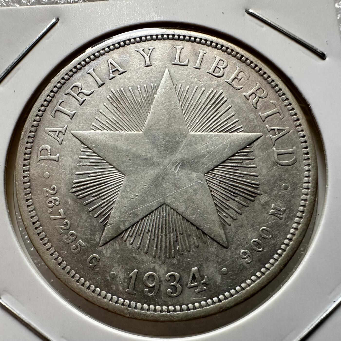 🌹外币初藏🌹🐯第100场 感谢诸友支持捧场！本期全场包邮！ 古巴1934年一比索银币 26.7克90%银38毫米