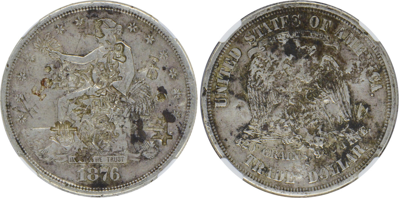 2024年12月1日冠军澳门拍卖 1876年S美國貿易銀，NGC CHOPMARKED