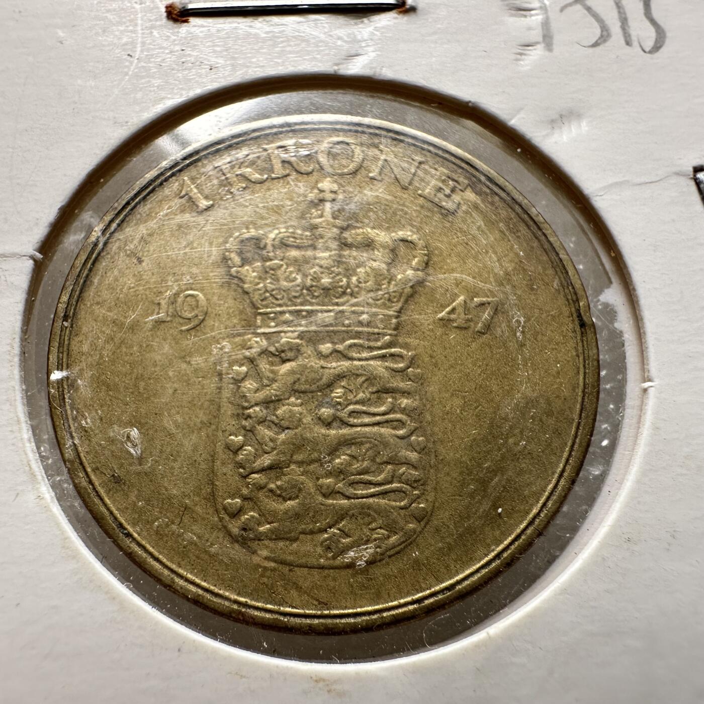 🌹外币初藏🌹🐯第100场 感谢诸友支持捧场！本期全场包邮！ 丹麦1947年一克朗