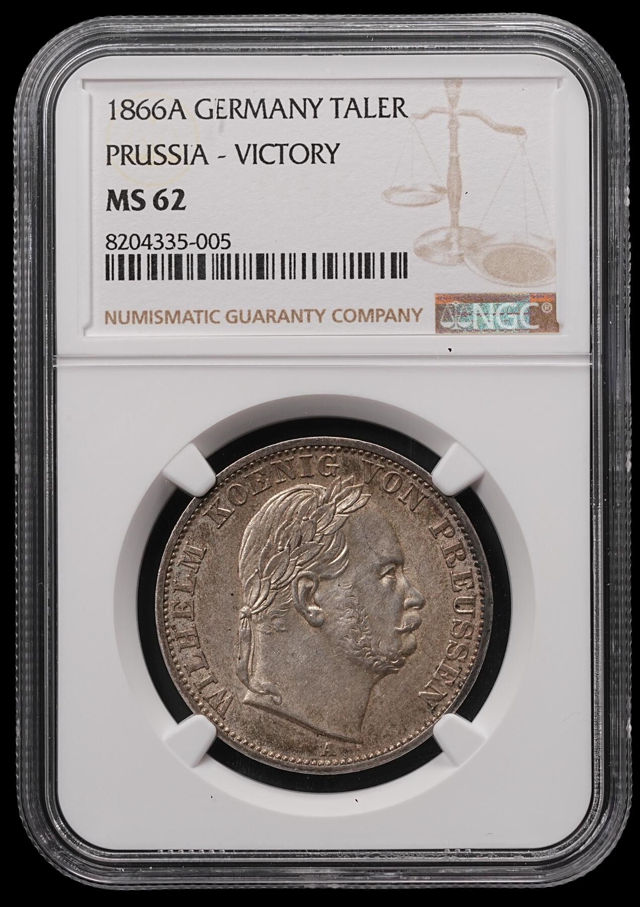 修遠堂世界钱币第四十七期 全场包邮 NGC MS62 1866年普鲁士-普奥战争胜利纪念1泰勒银币